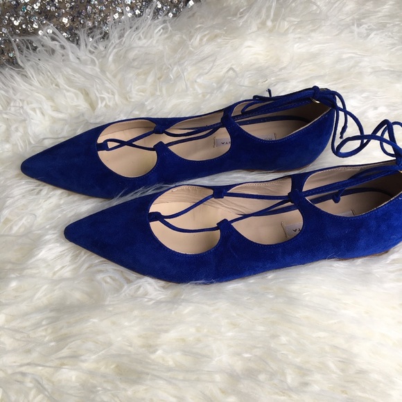 Blue suede ballerina tie up flats - Picture 6 of 6